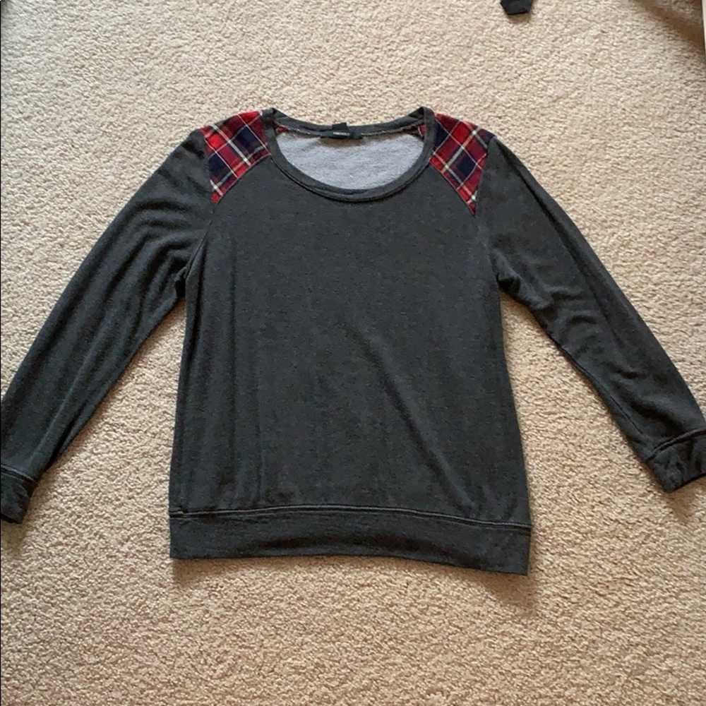 Forever 21 Plaid Shoulder Top